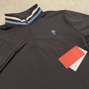 NWT Redvanly Bates 1/4 Zip Pullover Logo Shirt Mens Medium Black Tuxedo Striped